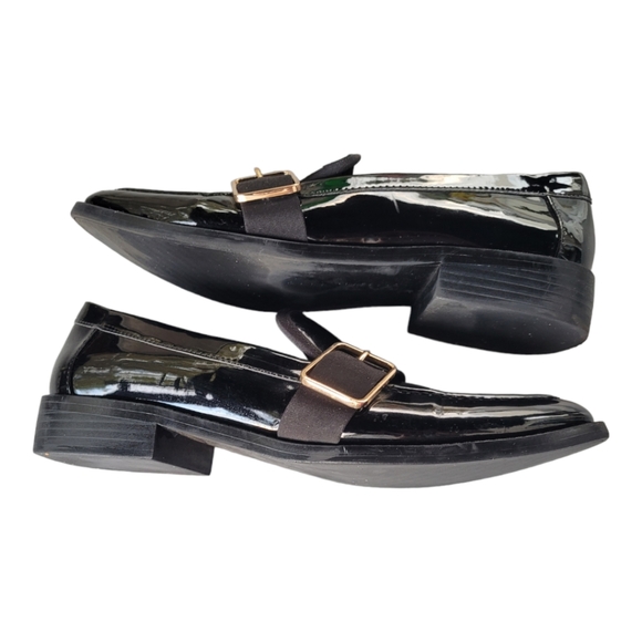 ZARA TRAFALUC Black Patent Buckle Slip On Loafers. - Picture 7 of 8